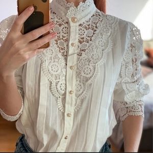 NWOT Victorian lace blouse with faux pearl buttons